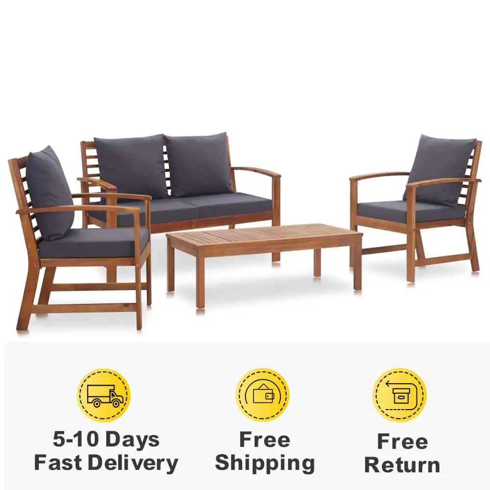 4pieces Modern Garden Furniture Sets With Cushions Solid Acacia Wood