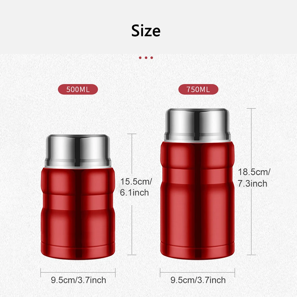 500ml/750ml Stainless Steel Vacuum Soup Thermos Lunch Container