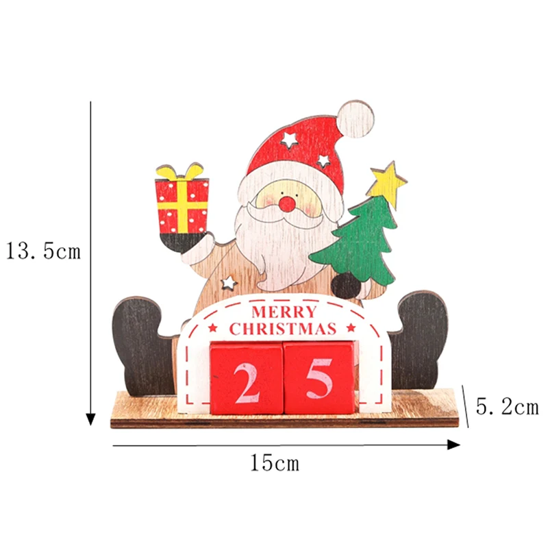 Christmas Advent Countdown Calendar Wooden Santa Claus Snowman Reindeer Pattern With Painted Blocks Holiday Home Ornament Decor