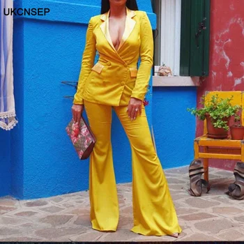 

UKCNSEP 2020 New Arrival Sexy Women Sets Long Sleeve Double Breasted Eelgant Womens Two Piece Sets Jacket Sets Blazer and Pant