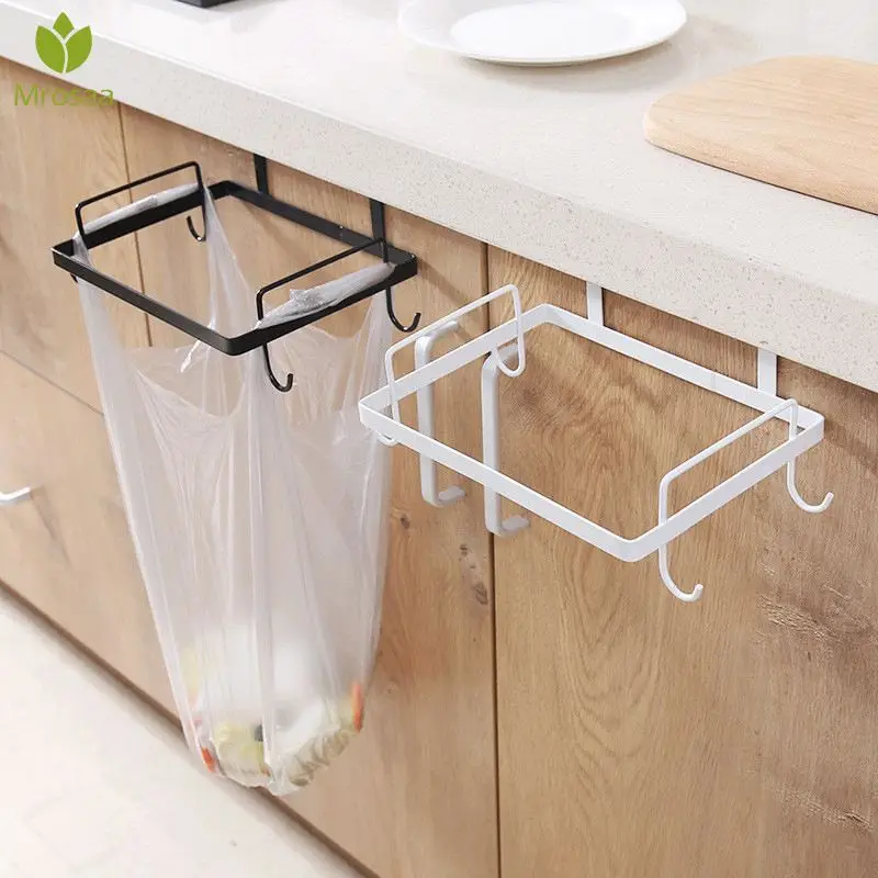 

Garbage Bag Holder Rack Iron Storage Shelf With Hook Cupboard Cabinet Door Back Waste Hanger Kitchen Trash Can Hanging Rubbish