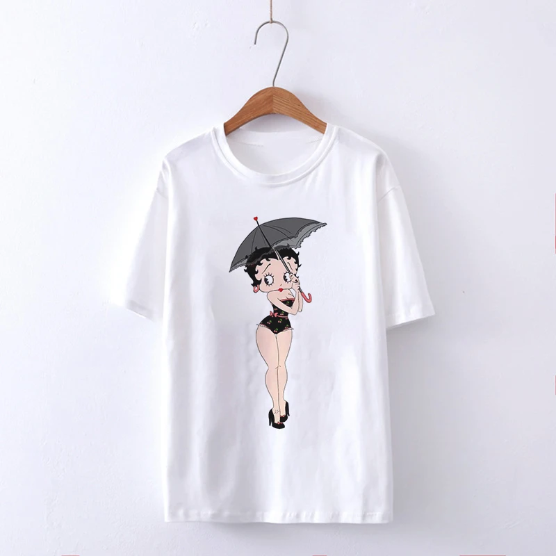 2020 Summer Casual Vogue Female T-shirt Harajuku Funny Betty BOOP Printed Tshirt Vintage Aesthetic T Shirt New White Streetwear