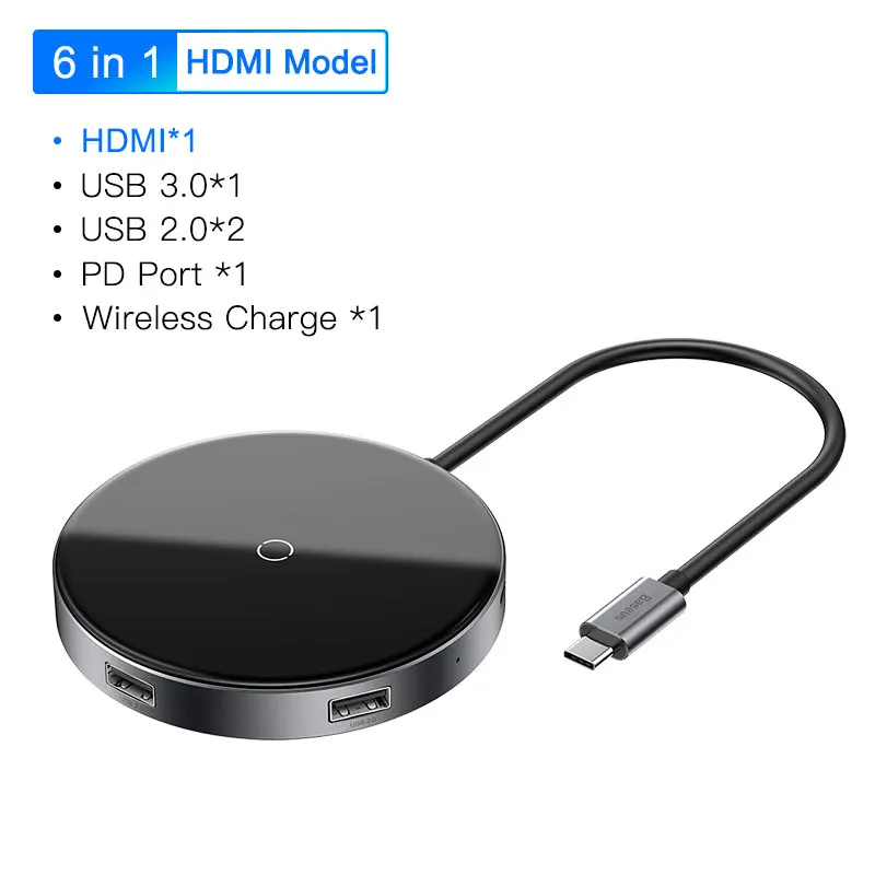 Baseus USB C концентратор USB C до USB 3,0 концентратор HDMI адаптер QI Беспроводной Зарядное устройство USB разветвитель для MacBook Pro аксессуары 6 Порты Тип USB-C концентратор - Цвет: HDMI USB C HUB