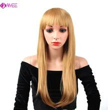 AIYEE 2" косплей парик женский длинный прямой синтетический блонд Полный парик волос с челкой синтетические волосы парики