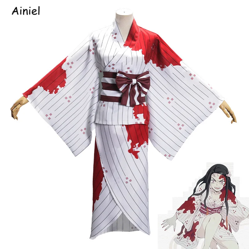 Ainiel аниме Kimetsu No Yaiba Demon Slayer костюм для косплея Disfraz Kamado Nezuko кимоно с запятнанными