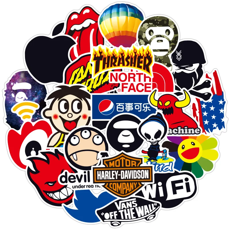 

100pcs wallpaper stickers 6-10CM DIY Cartoon Waterproof PVC Mixed Toy Stickers for Skate Car Bike Motorcycle Laptop
