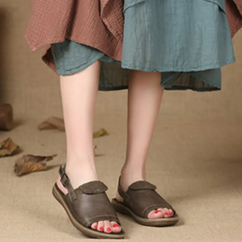 

2019 Summer New Style Versatile Sandals Women's Casual Flat Buckle Cowhide Retro Soft Bottom Sandals WOMEN'S Sandals