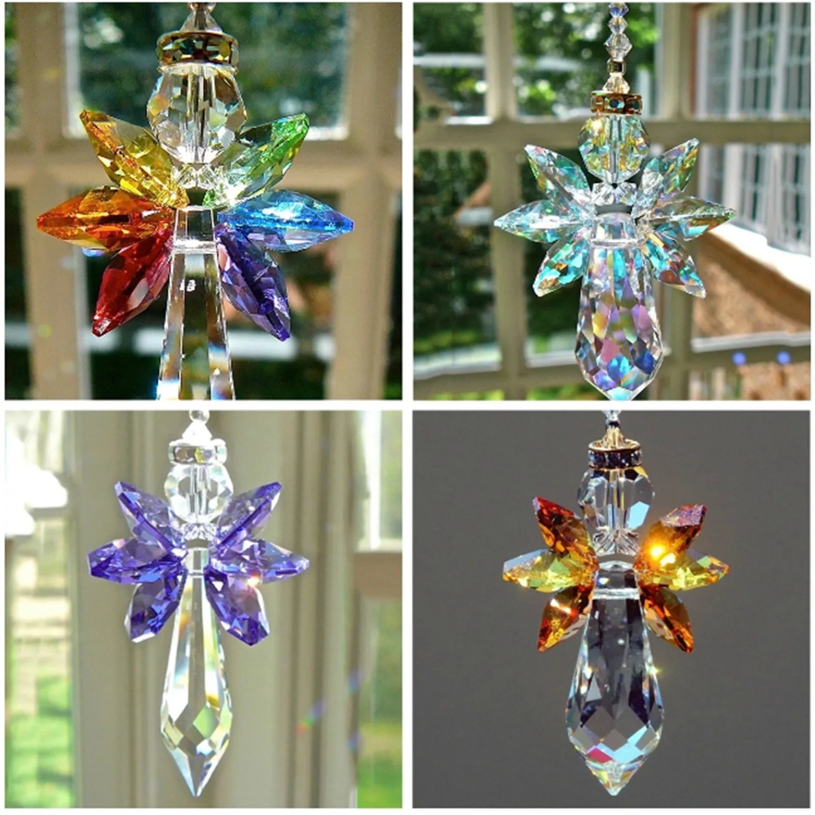 Modern Rainbow Crystal Angel Chakra Suncatcher Car Charm Pendant Wall Window Door Wind Chimes Hanging Ornaments Room Home Decor wind bell wind chimes wind chime crystal hanging decoration wall hanging pendant crystal wall hanging crystal light catcher window hanging suncatcher