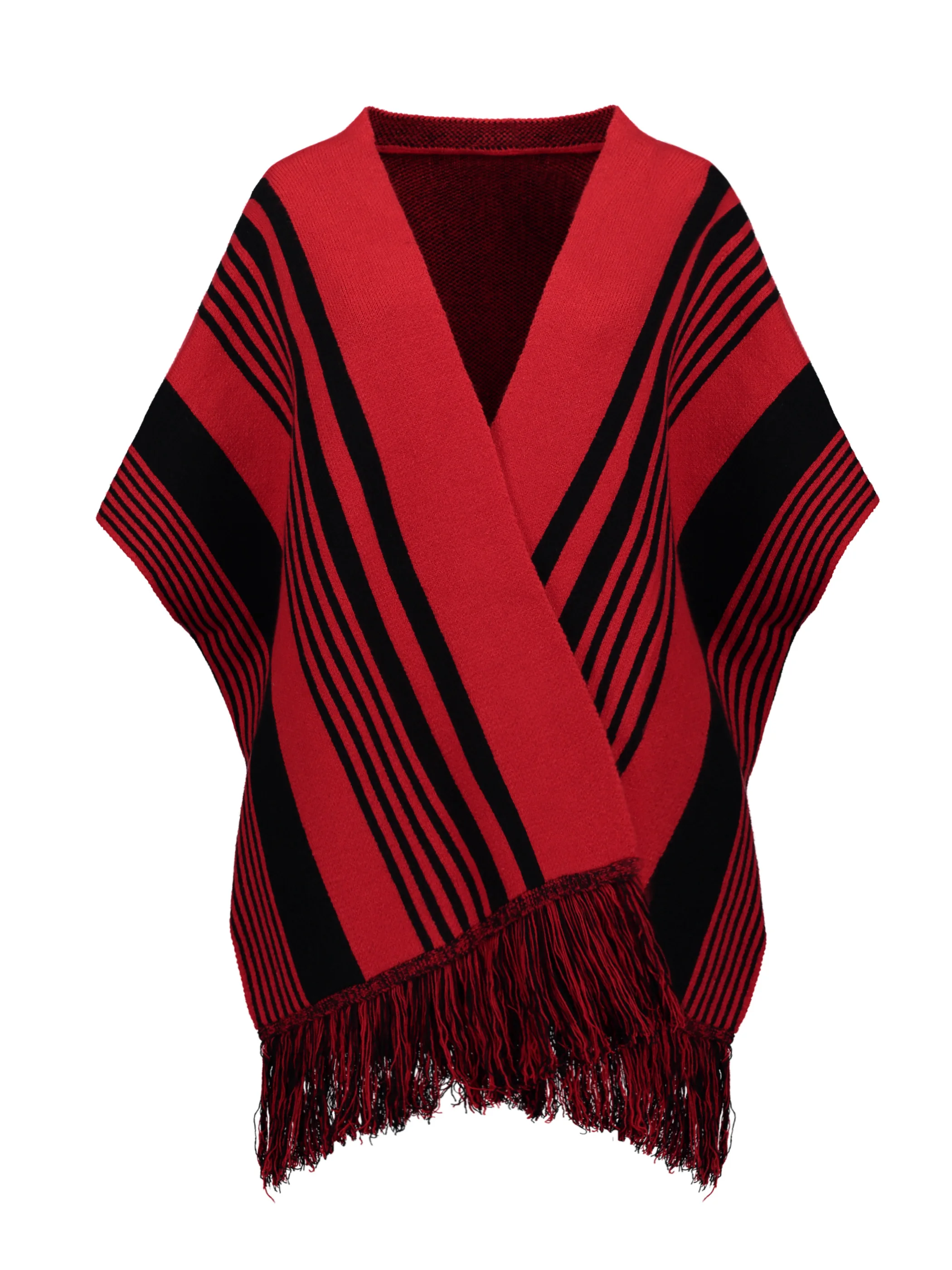 Женская кашемировая накидка в красную полоску с цветными блоками вязаная шаль