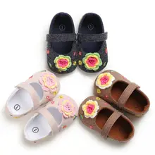 Мягкие детские туфли для новорожденных девочек повседневная детская обувь прогулочные туфли на плоской подошве с цветочным рисунком