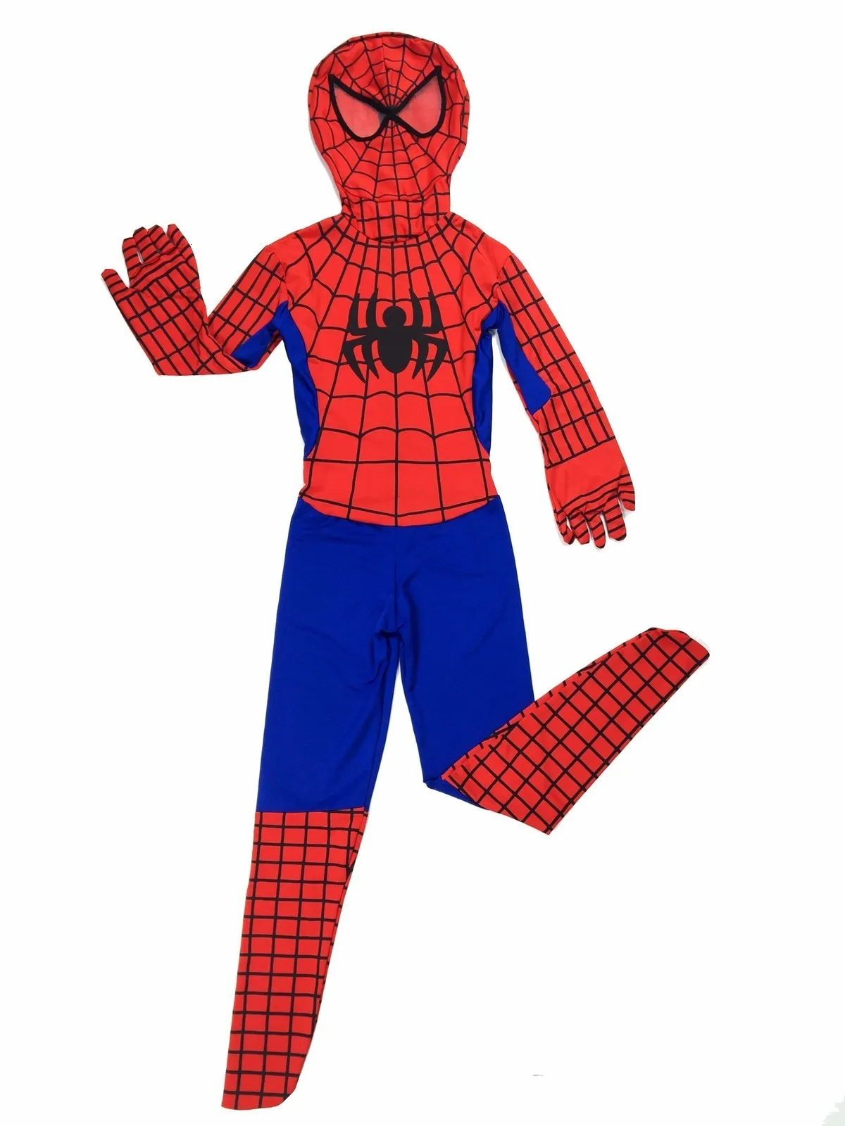 Потрясающая маска для детей и взрослых, детские костюмы для Хэллоуина для мальчиков, костюм Человека-паука, черный, красный, костюм Человека-паука для выпускного вечера, костюм для косплея - Цвет: Красный