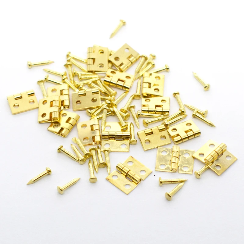 Pure Copper Mini Flat Small Box Folding Butt Hinges door hinges Door DIY Craft Supplies Jewelry Box Decor 8*10mm (80Pcs Nails) 20Pcs