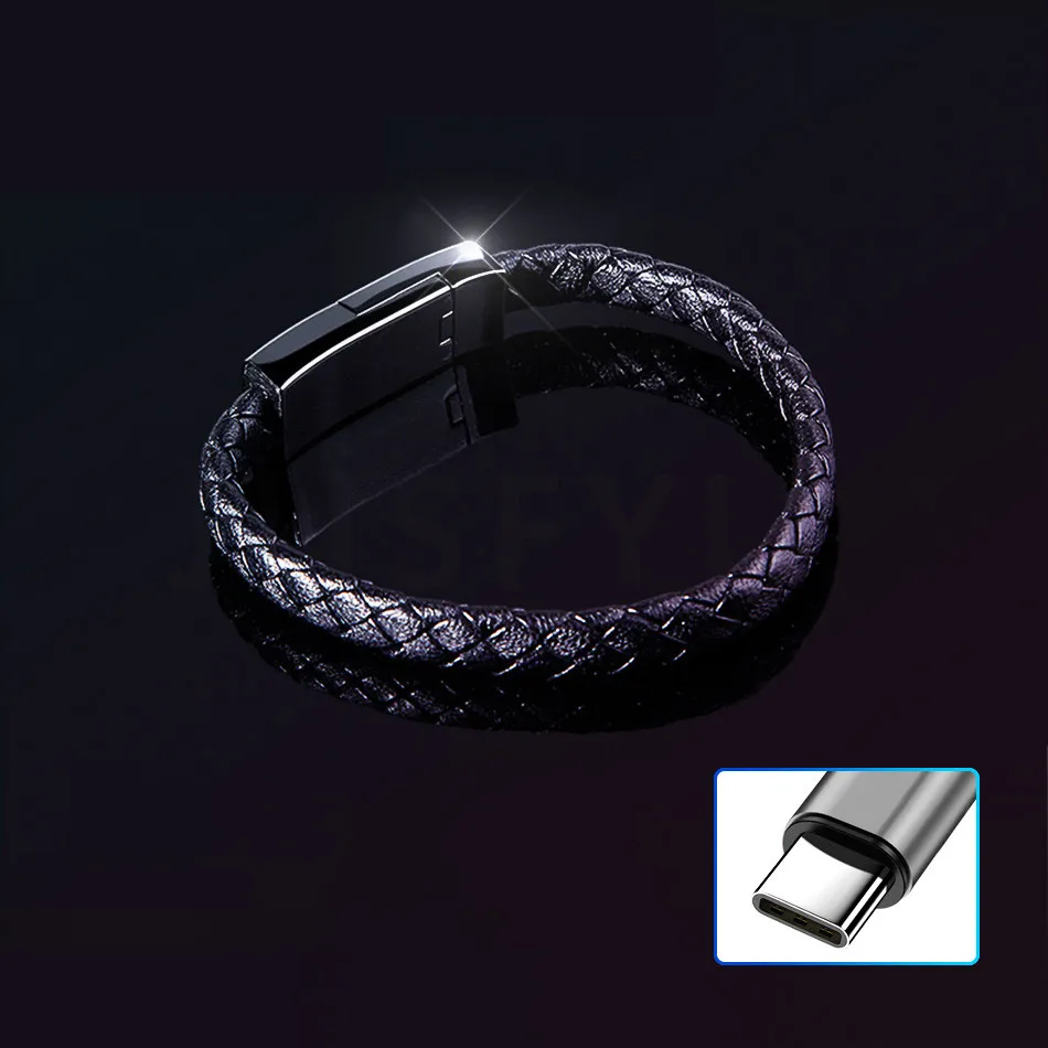 Открытый Портативный кожаный Мини Micro USB браслет зарядное устройство данных зарядный кабель синхронизации для iPhone Xs Android type-C телефонный кабель - Цвет: For Type C