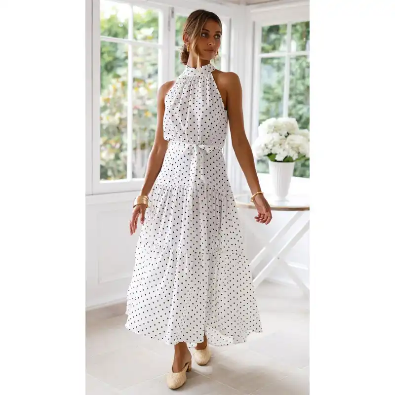 white polka dot long dress