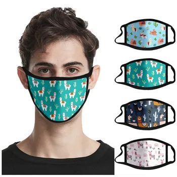 

4pcs Alpaca Printed Mask Cotton Cloth Dustproof Mouth-muffle Mask Washable Reusable Face Mask Breathable Masques Lavables
