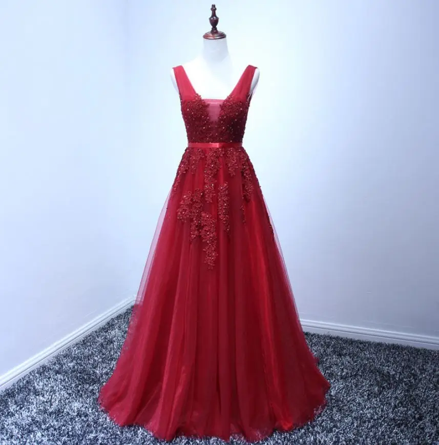 Vestido madrinha, новинка, тюль, расшитый бисером, сексуальный, v-образный вырез, а-силуэт, темно-синий, розовый, серебристый, серый, королевский синий, бордовые платья для подружки невесты со шлейфом