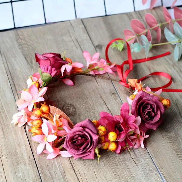 Flower Crown Wedding Bohemian Wreath Hairband Party Floral Girl Hair Accessories Flower Headband Garland Headpiece - Цвет: PHOTO COLOR