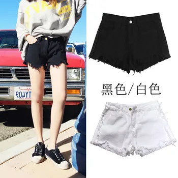 

Europe black jeans Crimping Denim Shorts For Women 2019 New Casual Plus Size Ripped Hole Short Jeans Womens High Waist Shorts