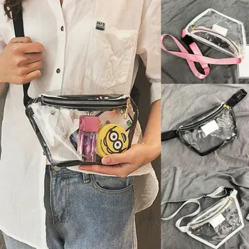 

3 Colors Women Clear Transparent PVC Zipper Cross Body Waist Packs Female Girls Fanny Pack Purse Waist Pack Belt Bum Bag
