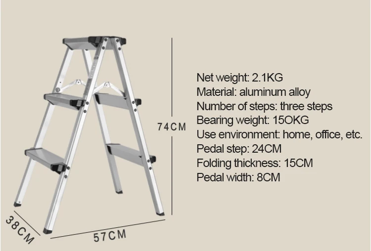 Opvouwbare Aluminium Ladder Een Type Multi-Functionele Vouwen Stap Platform 3 Stappen