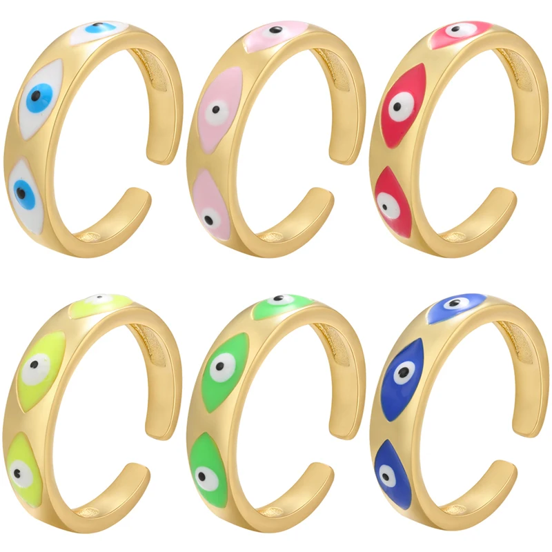 ZHUKOU NEW gold enamel eye ring for women creative simple summer Dripping oil opening ring fashion jewelry wholesale VJ270