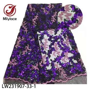 

African Lace Fabric 2019 High Quality Sequins Embroidered Nigerian Laces Fabric with Sequins for Bridal Woman Dress LW231907-33