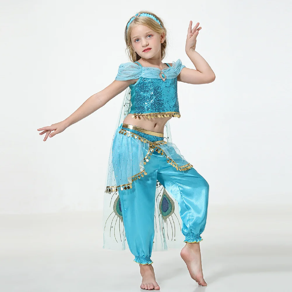 

Jasmine Costume Princess Cosplay Dress Girls Summer Dance Dress Aladdin's Lamp Magic Cosplay Costume Christmas Performance Suit