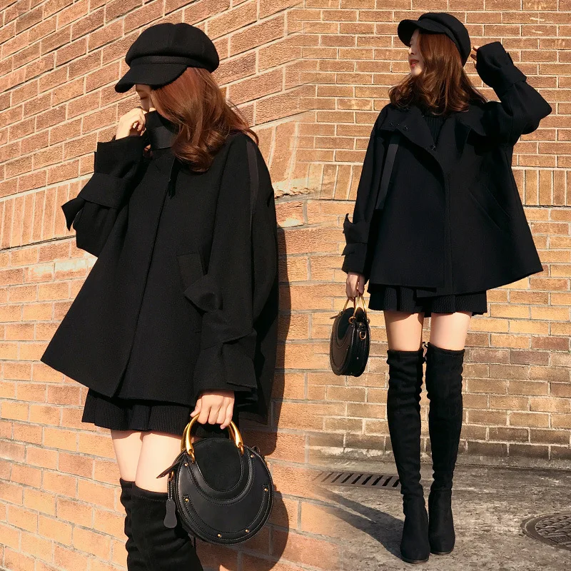

Simple Elegant 2019 Autumn Woolen Jacket Long Sleeve Versatile Solid Color Fashion Cool