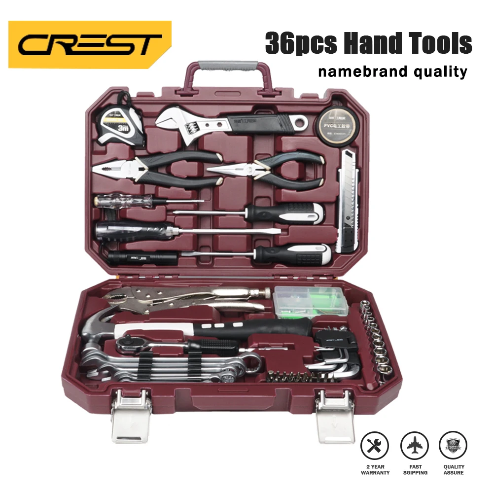 

Hand Tool Set Home Auto Repair Mixed Tool Combination Package with Plastic Toolbox Storage Case hammer wrench screwdriver