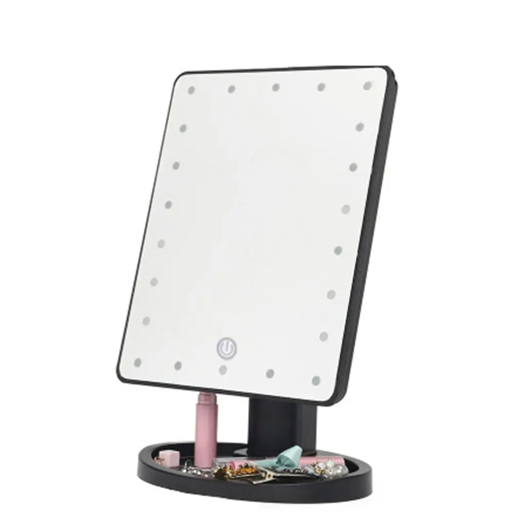 22 lamp black Квадратное изгибаемое светодиодное зеркало для макияжа с 22 светом, дополнение сенсорного переключателя, туалетное зеркало 360 градусов, зеркало вращающееся - Цвет: 22 lamp black