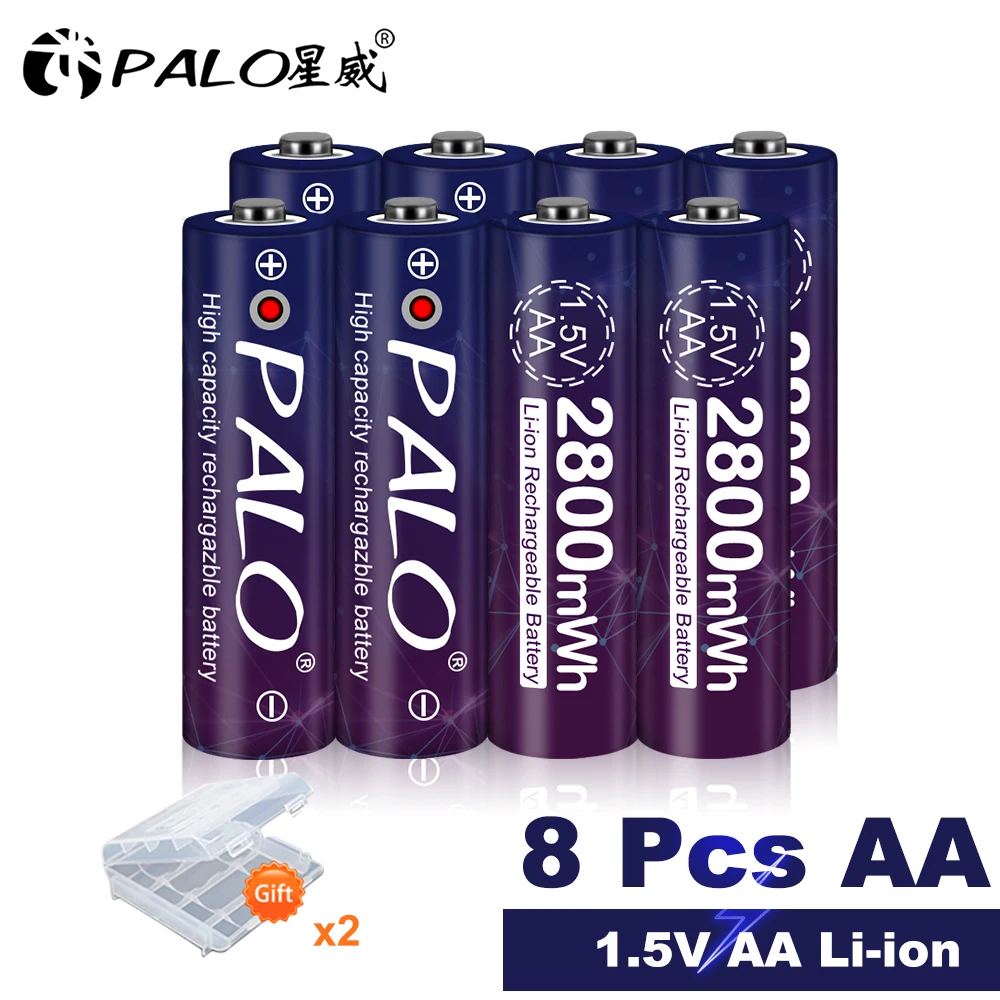 Palo 1-10Pcs 1.5V Aa Batterie Ricaricabili 2800Mwh Batteria Ricaricabile Agli Ioni Di Litio Aa Per Fotocamera Giocattolo Torcia Lettore Mp3
