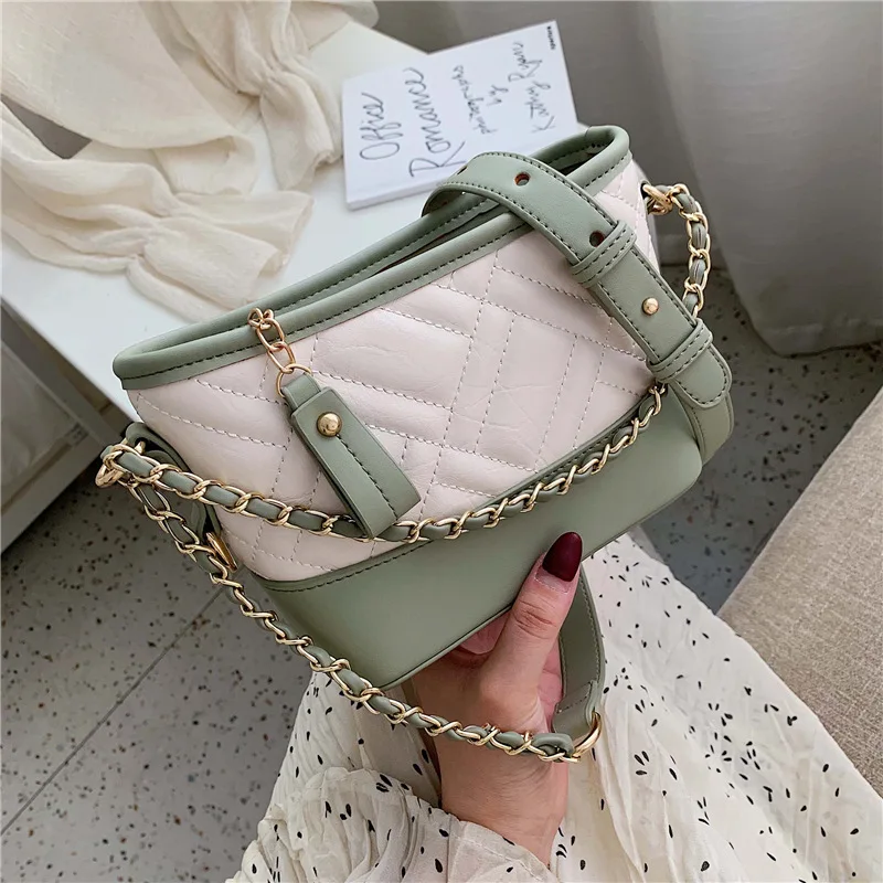 

Korean-style Fresh Contrast Color Hobo Bag Women's 2019 New Style Physical Store Top Grade WOMEN'S Bag Rhombus Fashion Oblique B