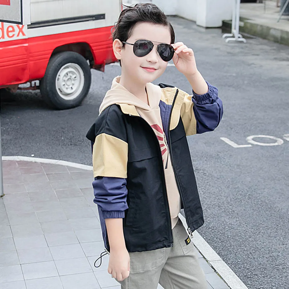 New Kids Jacket Patchwork Boys Jackets Letter Embroidery Coat For Boy Autumn Casual Outerwear For Boys Christmas 6 8 10 12 14 - Color: As Picture