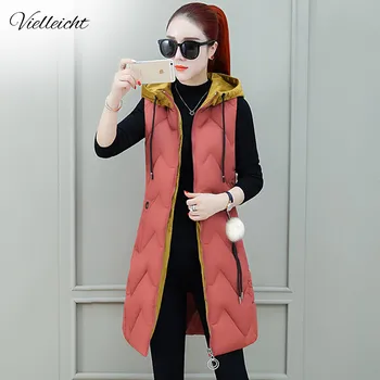 

Vielleicht Autumn Winter Women Cotton Vest Fashion Female Sleeveless Vest Jacket Warm Patchwork Hooded Winter Women Waistcoat