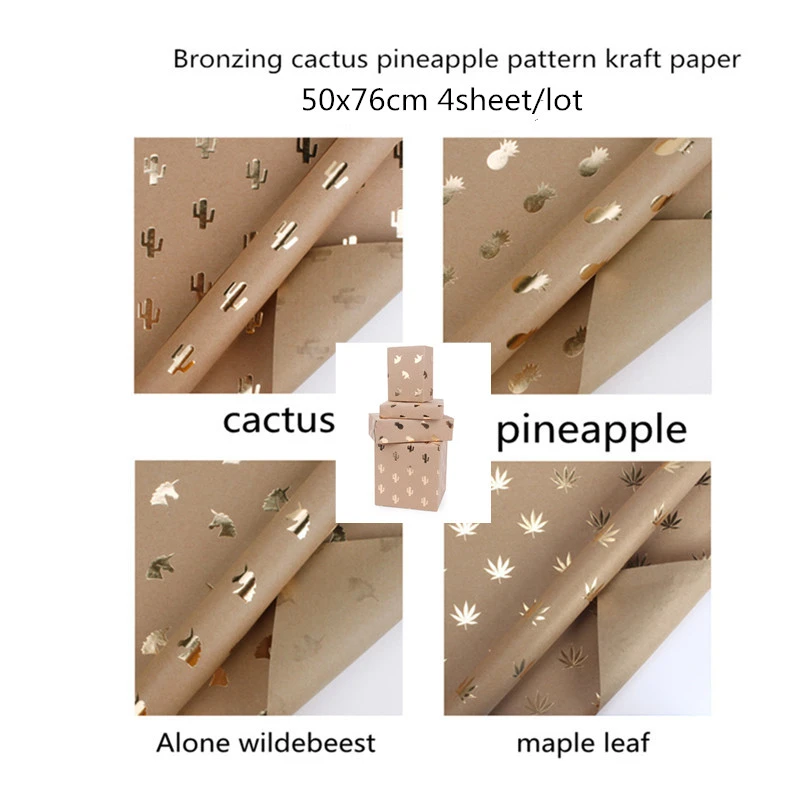 

50x76cm 4sheet Gold Leaf Kraft Paper Craft Flower Wrapping Paper Gift Wrap Silk Ribbon Wooden Stars Love Heart Cards Accessories