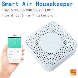 Détecteur d'air WIFI intelligent Tuya pm 2.5, 6 en 1, multifonctions, détecteur de poussière, de formaldéhyde, de codec, de température et d'humidité, Sm 