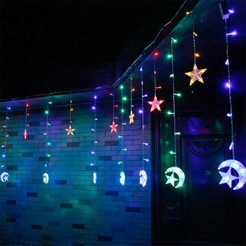 

2.5M 138leds Moon Star EU Plug Curtain String Lights Decorations Garland Lamp for Christmas Party Wedding Home Decor