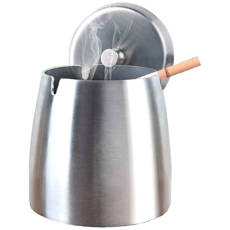 Уличная пепельница с крышкой для сигарет, нержавеющая сталь Ветрозащитная/непромокаемая пепельница для наружного домашнего стола(XL