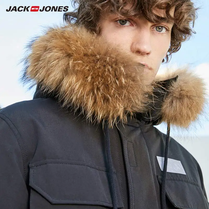 Зимняя Мужская парка с меховым воротником и капюшоном JackJones пальто средней длины