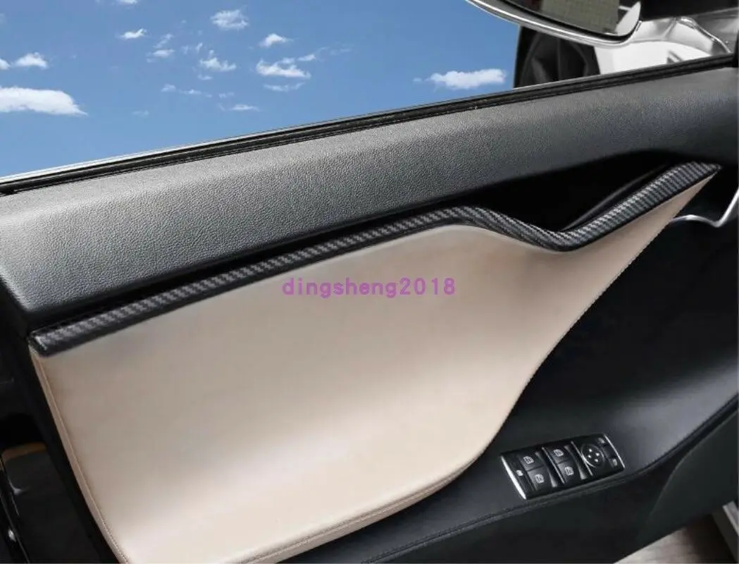 Для Tesla модель S- углеродное волокно для внутренней двери автомобиля полоса украшения отделка автомобиля модификация автомобильные аксессуары