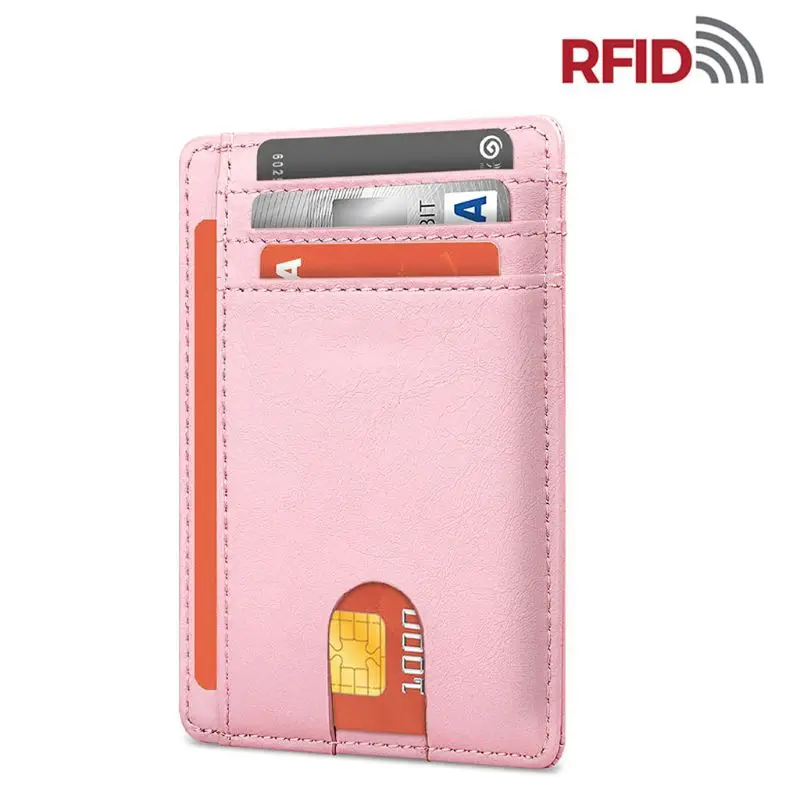THINKTHENDO Тонкий RFID блокирующий кожаный кошелек минималистичный кредитный кошелек для денег и карт держатель унисекс Модная Сумка вмещает до 12 карт - Цвет: PK