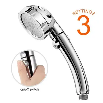 

New Handheld Shower Head High Pressure Chrome 3 Spary Setting with ON/OFF Pause Switch Water Saving Adjustable Luxury Spa Detach