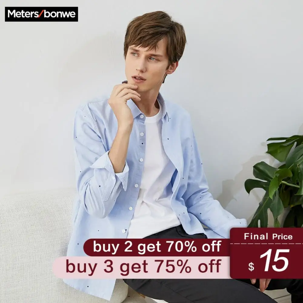 

Metersbonwe Brand Men Smart Casual Shirts 2020 Spring summer Male Slim Long Sleeve shirts regular Cotton Male Basic tops