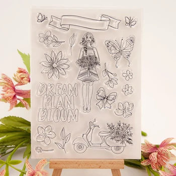 

DIY Girl Floral Stamp Transparent Clear Rubber Stamp Sheet Cling Scrapbooking Photo Album Paper Card DIY Craft