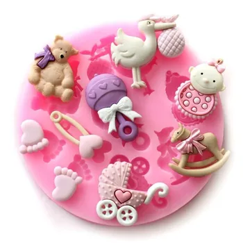 

Baby Shower Party 3D Silicone Fondant Mold For Cake Decorating Cake sugar craft Chocolate Moulds Tools DIY Fondant Gumpaste Mold