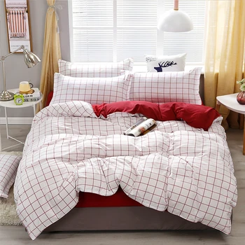 

Home Textile Bedding Sets 5 size White and Red Summer Bed Linens 3/4pcs Duvet Cover Set Pastoral Bed Sheet AB Side Duvet Cover