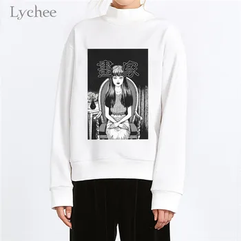 

Lychee Harajuku Basic Long Sleeve Female Pullovers Women Japanese Character Print Crew Sweatshirt Casual Autumn Sweatshirts Tops
