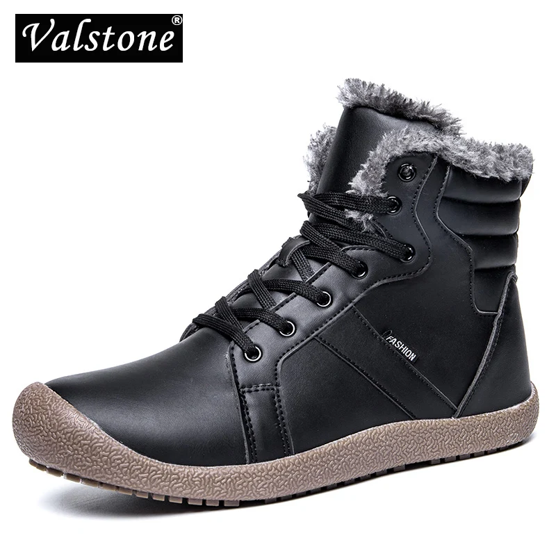 Valstone XL/Большие размеры 48; зимние мужские ботинки; качественные зимние ботинки; зимняя кожаная обувь; высокие кроссовки с плюшевой подкладкой; черные ботинки на шнуровке