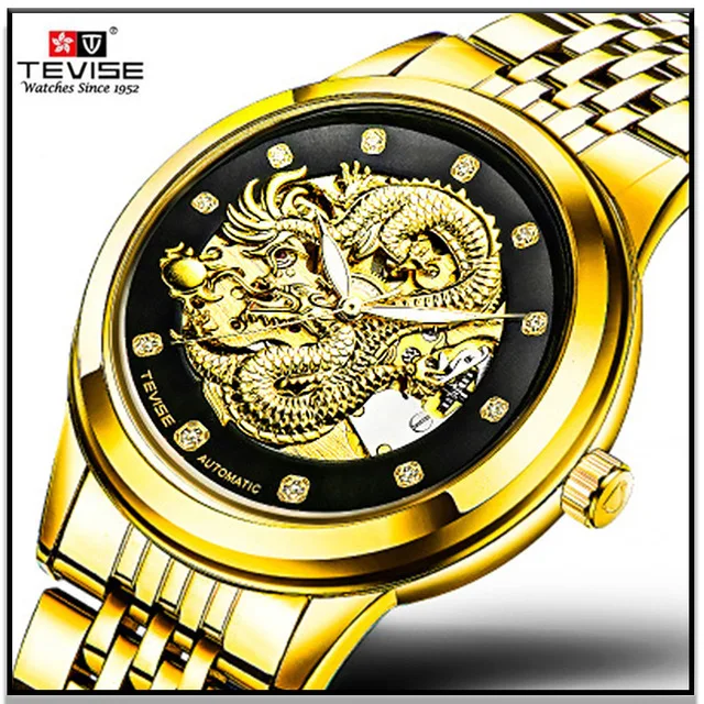 

Men's Watch TEVISE Skeleton Hollow Golden Dragon Automatic Mechanical Watches Waterproof Watch Men Clock Male Relogio Masculino