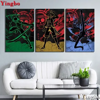 

Triptych painting diamond mosaic 3 Pieces Animation One Piece pictures of rhinestones embroidery Background Kids Room decor